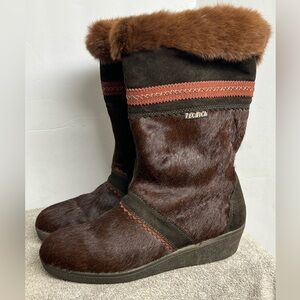 Vintage Tecnica Brown Tan Goat Fur Boots Size 41 EU 9.5/10 US WORN ONCE RARE